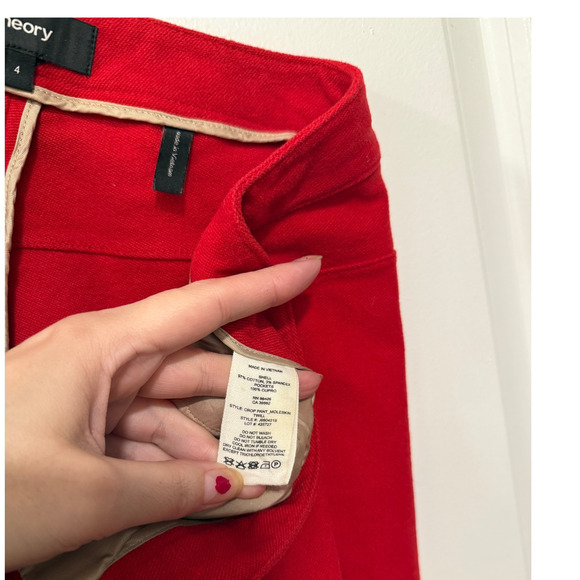 Theory 4 High Rise $298. Moleskin Twill Trousers Cotton Pants Cropped Red - Picture 5 of 10